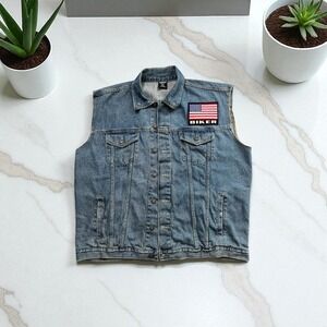 Denim Vest American Flag Eagle Patches Biker Sleeveless Jacket 4XL